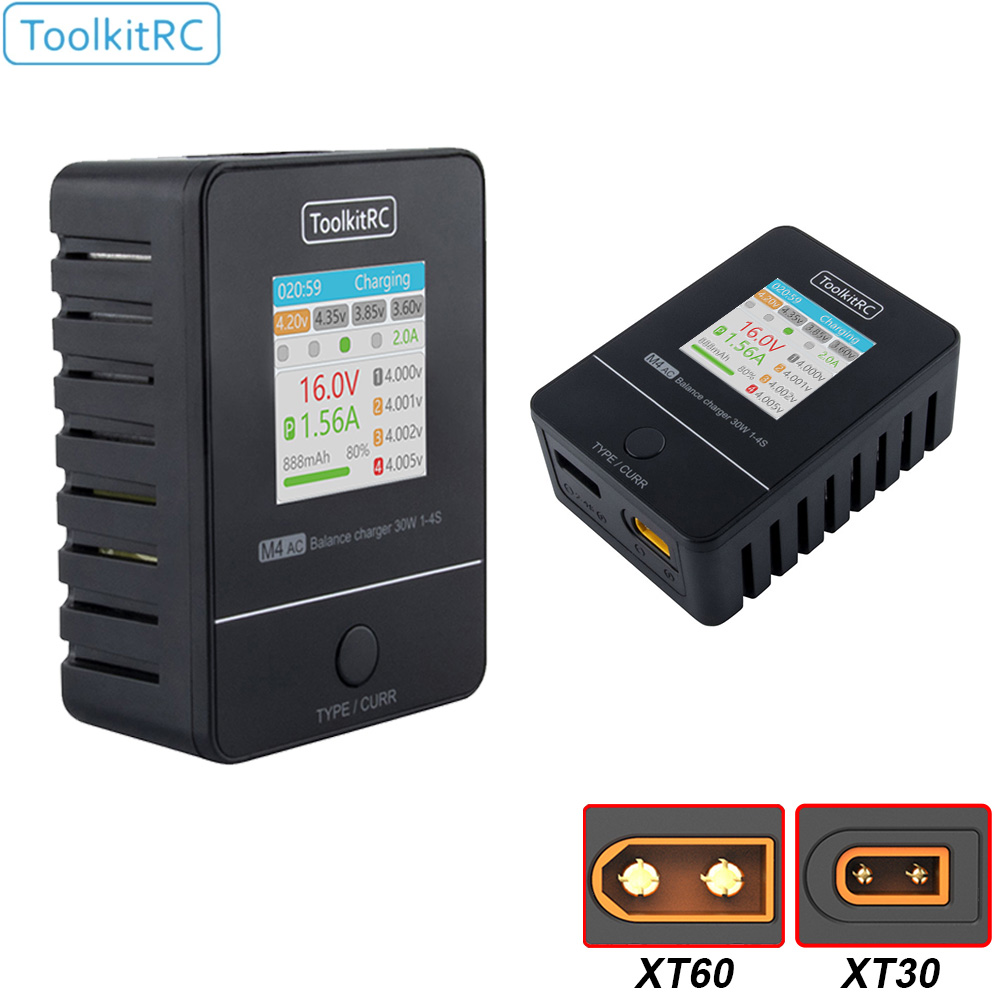 Drone Racing Charger - ToolkitRC-M4AC Carregador para baterias Drone, 30W,